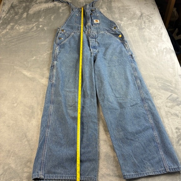 Carhartt Vintage Bibs Denim Carpenter Overalls Blue Wide Leg Men 34x26 47" Total - Picture 8 of 16
